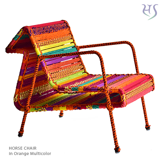 Horse Chair in Orange Multicolor Katran Collection by Sahil & Sarthak